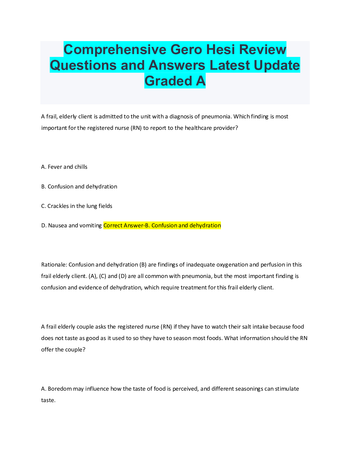 Preview image for Comprehensive Gero Hesi Review Questions and Answers Latest Update Graded A